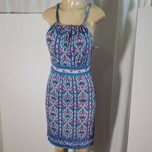 NWT Studio M Elegant Blue and Purple Patterned Dress Size S